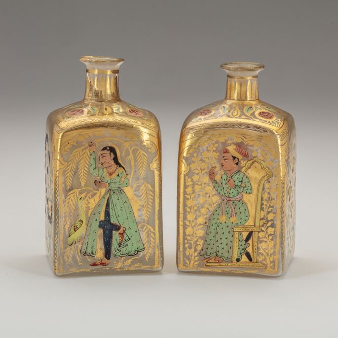 Pair of Mughal Gilt Glass Bottles | MasterArt